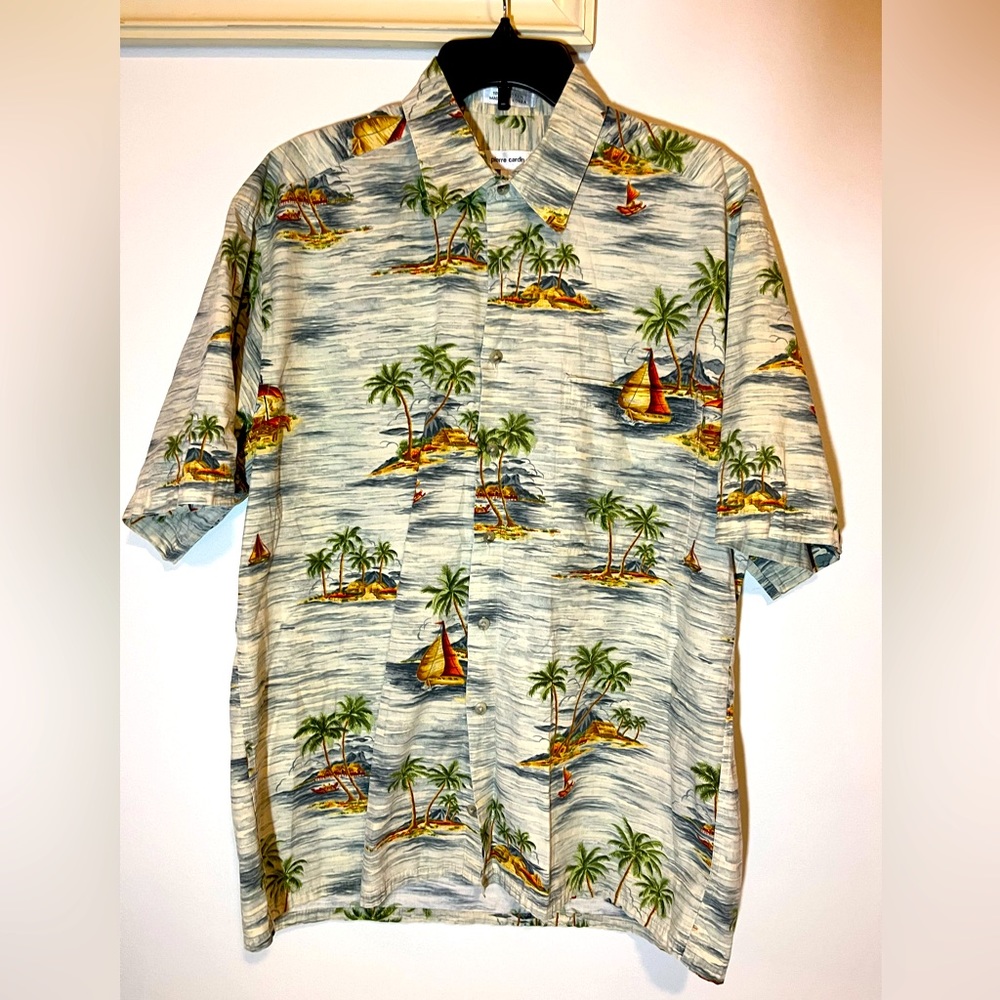 🌷Vintage Pierre Cardin / coconut tree 🌴 print shirt / 100%Cotton MADE IN KOREA